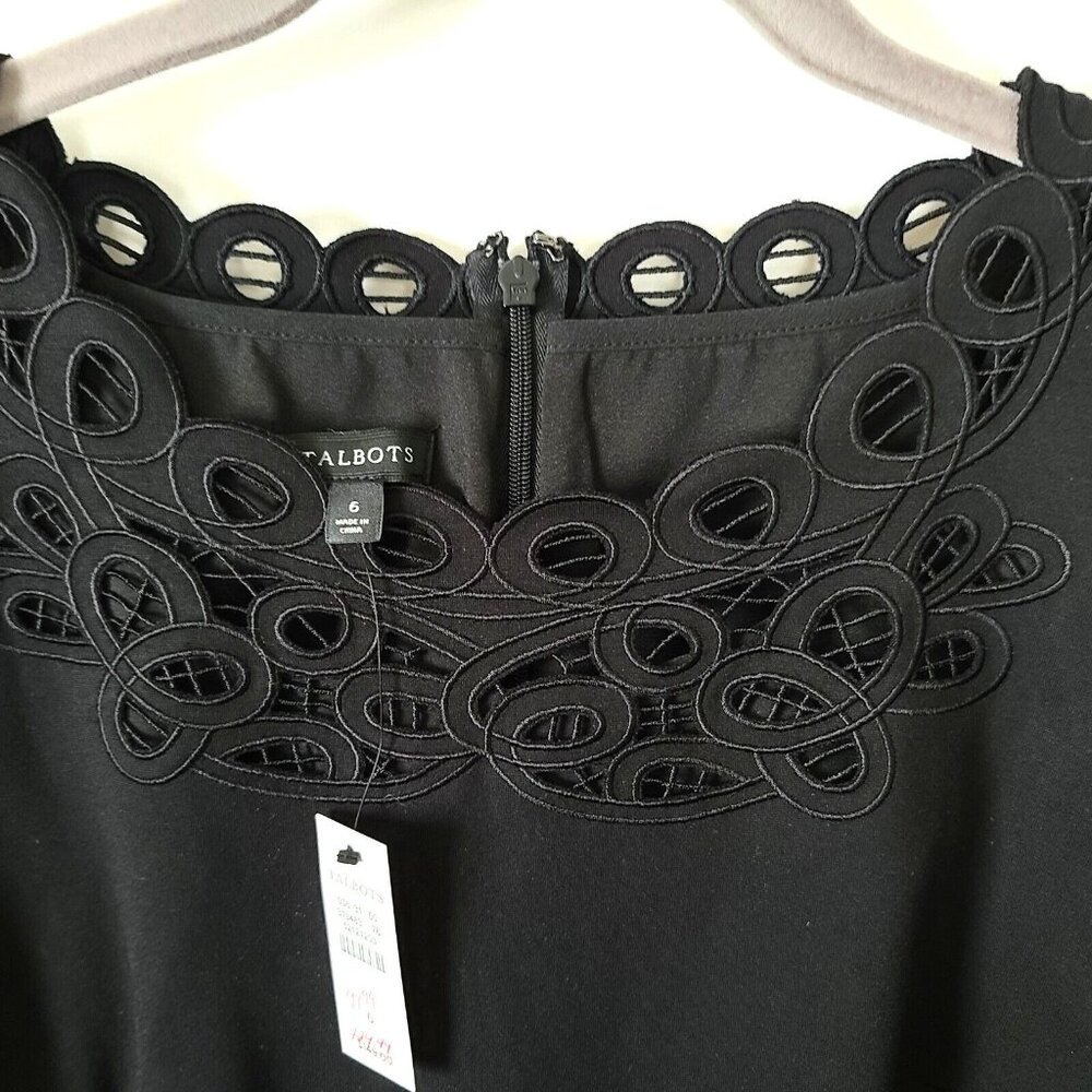 Talbots Fit & Flare Dress Embroidered Sz 6 Black Sleeveless Zip Dressy NWT $149 - Picture 9 of 9